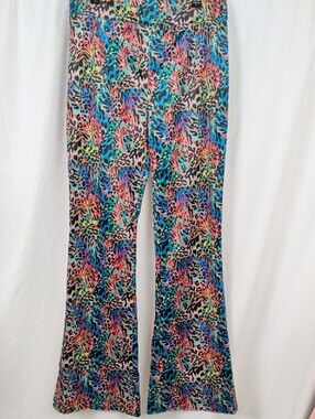 NWT Cider Colorful Abstract Leopard High Rise Flare Pants S